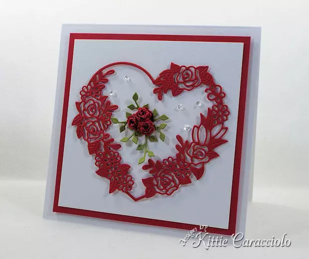 Floral Heart Frame Valentine Card iwth die cuts