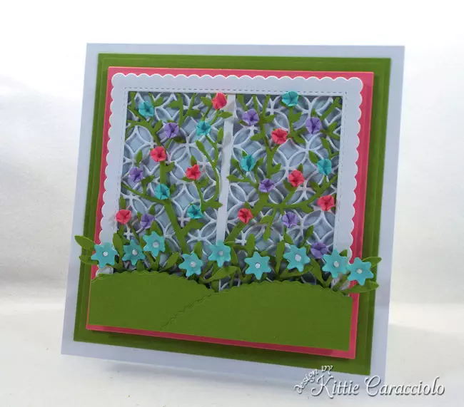 Create a pretty card front using a garden lattice die for someone who loves gardening.