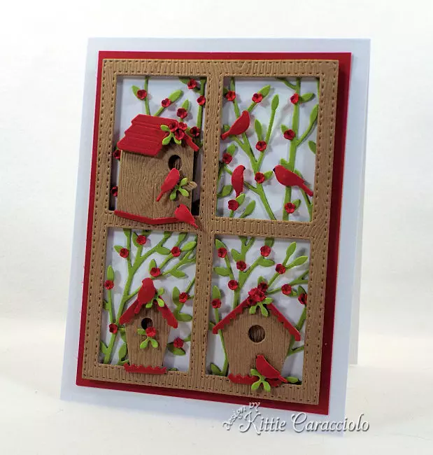 Come check out how I made this framed die cut bird house scene card.