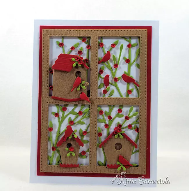 Come see how I made this framed die cut bird house scene card perfect for bird lovers..