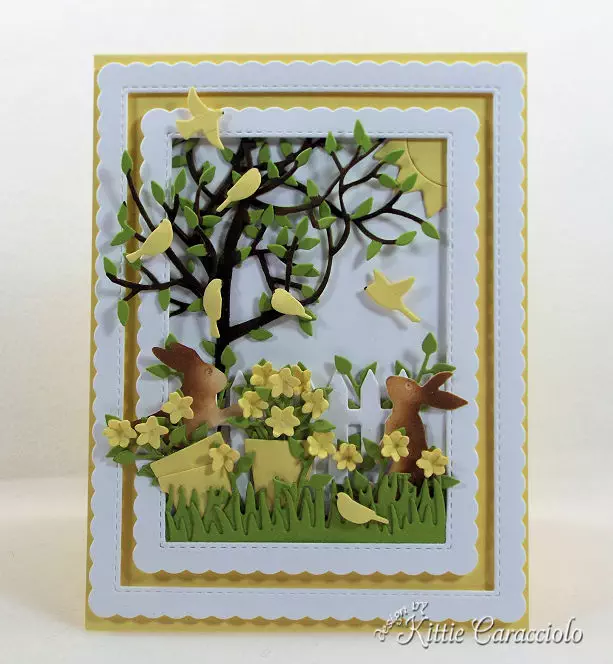 Come see how I make beautiful scenes with die cut flowers and bunnies to create wonderful cards for children.