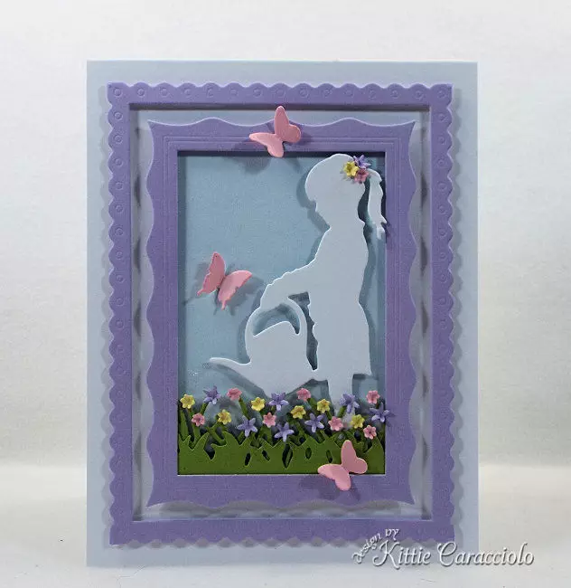 Create a feminine card front using girl silhouette die cuts for thinking of you cards.