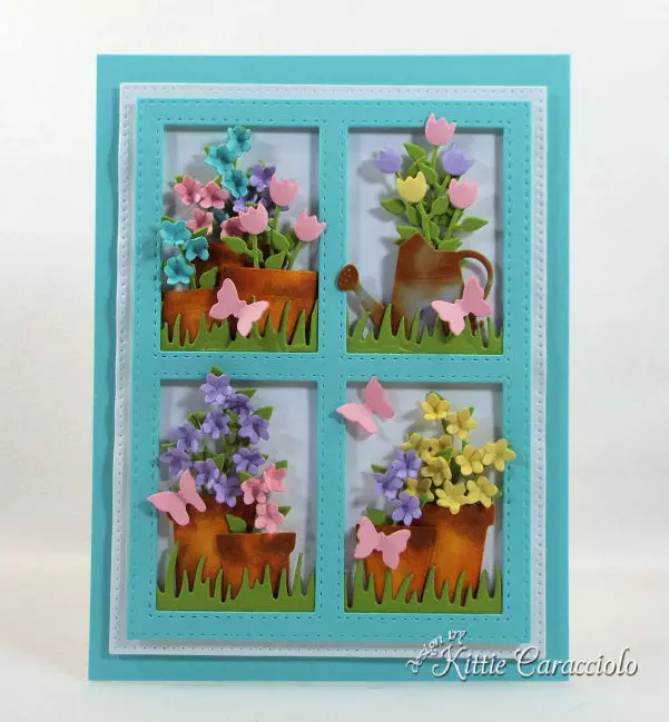 Framed flower pot die cuts create such a perfect garden scene card front for a gardener.