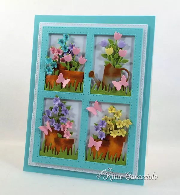 Framed flower pot die cuts create such a perfect garden scene card front for any occasion.