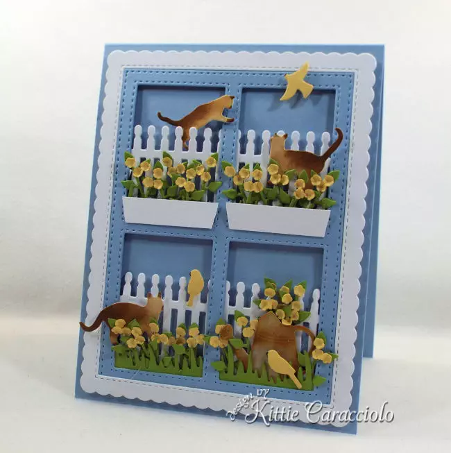 Come see how I made this die cut window scene with cats and birds card perfect for any occasion.