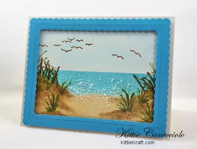 Come check out my framed beach scene with Kittie Kits stamps.