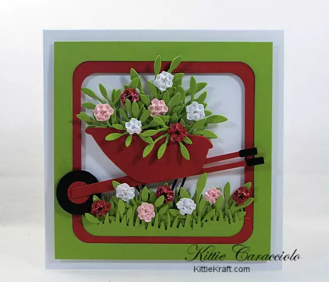 Come see how I made this cheerful die cut wheelbarrow and flowers card.