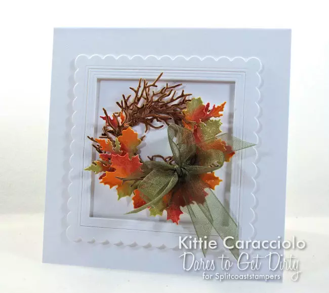 Come see how I made this colorful die cut fall leaf wreath card.