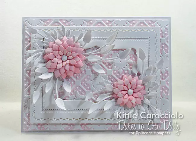 Paper Flowers Card with Embossed Background For Dare To Get Dirty Day 2 ...