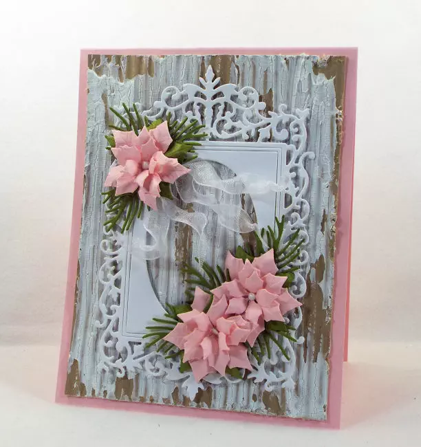 Come see how I made this lovely shabby chic framed poinsettia card.