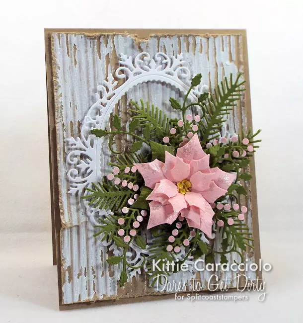Come see how I made this pretty shabby chic framed poinsettia card.