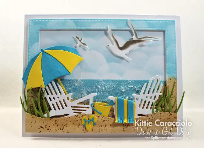 Come see my relaxing beach scene card with die cuts, embossing paste and glitter.
