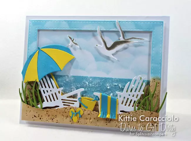 Come see my sparkling beach scene card with die cuts, embossing paste and glitter.