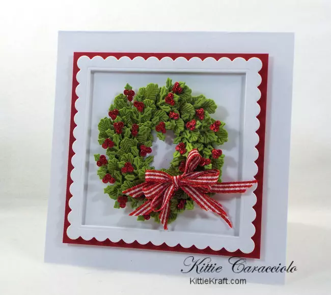 Come see how I made pretty die cut and stamped wreath christmas cards.