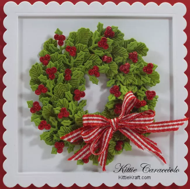 Come see how I made sparkly and fun die cut and stamped wreath christmas cards.
