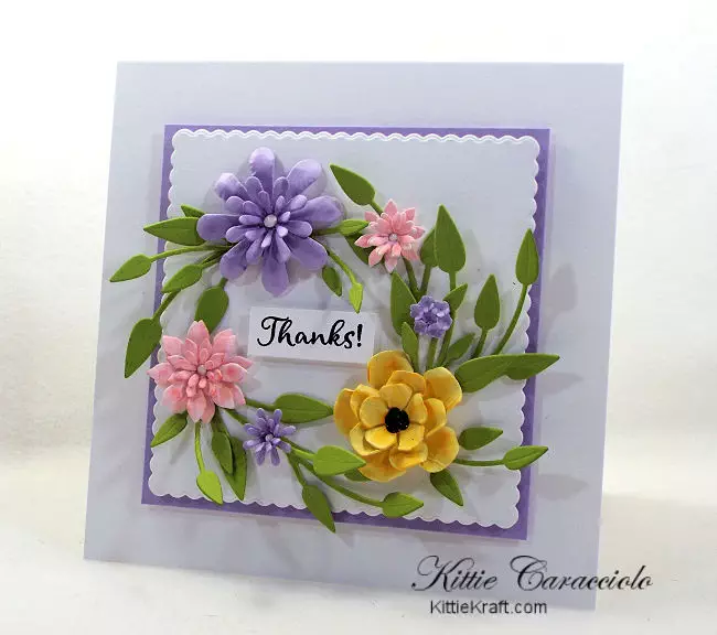 Come see how I made this die cut paper flower wreath card.