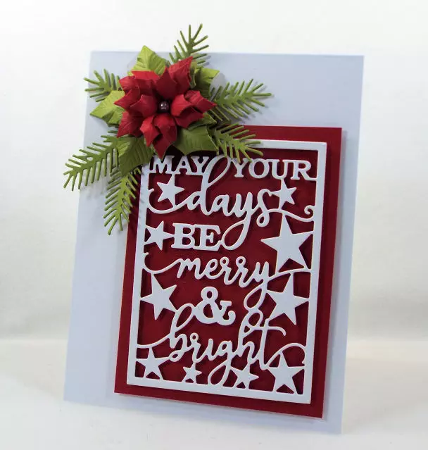 Come see how I made this pretty Merry Word Block and poinsettia card for the Impression Obsession Winter Die Release.