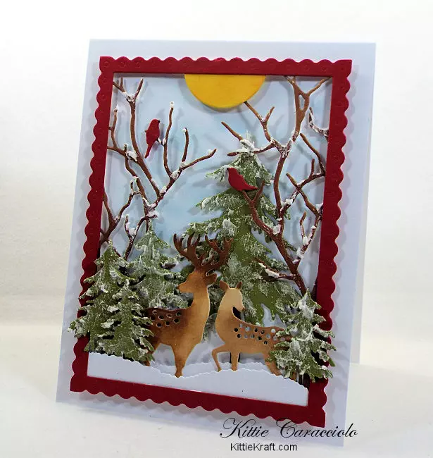 Come see how I made this pretty die cut snow scene with deer.