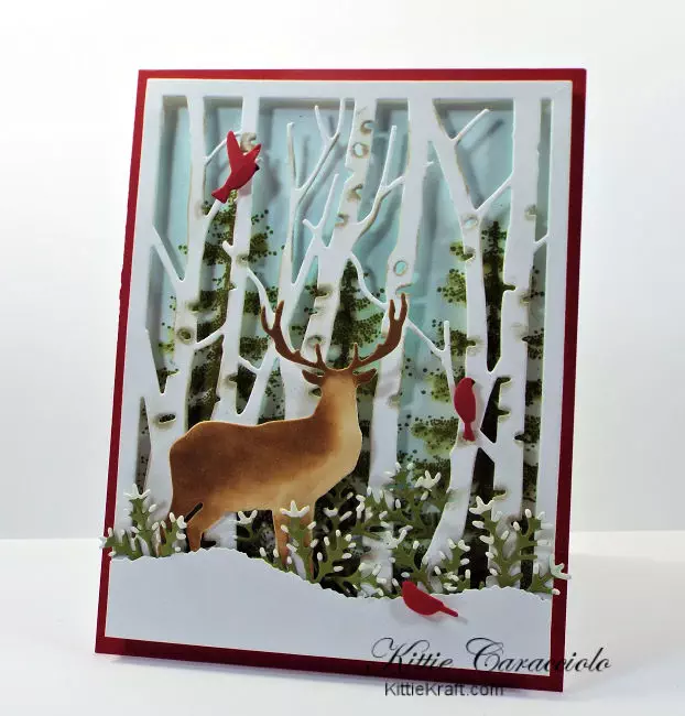 Come see how I made this die cut birch tree and deer scene card.
