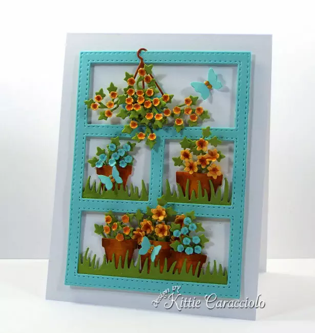 Come see how I made this die cut paper flower pots and wreath card.