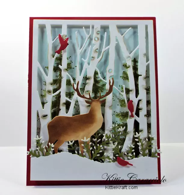 Come see how I made this winter die cut birch tree and deer scene card.