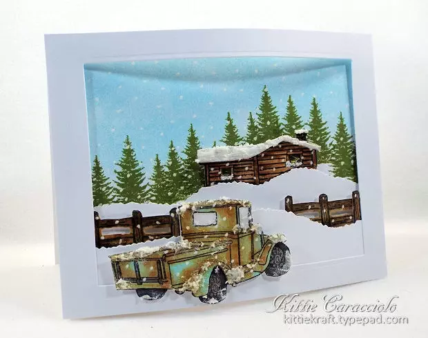 Come check out how I made these old truck winter scenes using Rubbernecker Old Truck stamp and die sets.