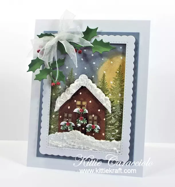 Come see how I made this die cut Christmas cabin scene card.