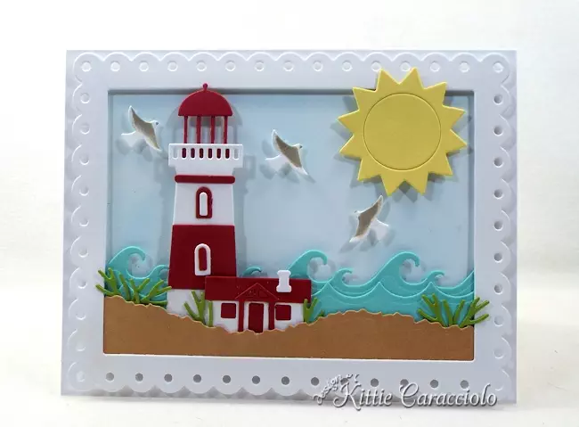 Come see how I made this sunny die cut lighthouse scene