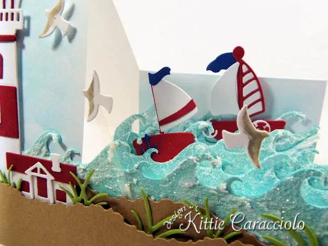 Come see how I made this pretty die cut lighthouse step card.