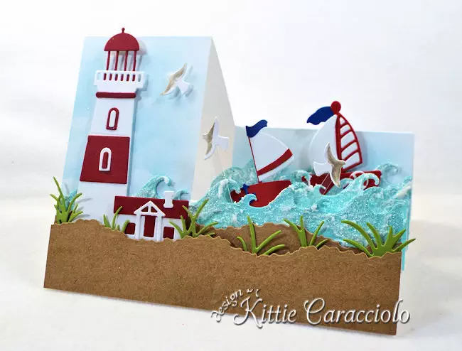 Come see how I made this sunny die cut lighthouse step card.
