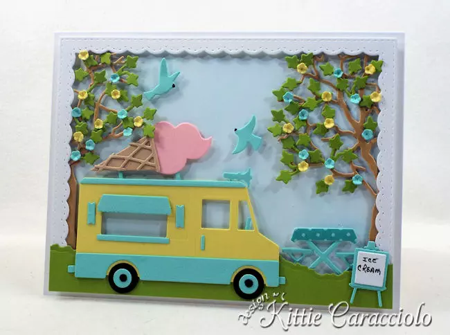Come see how I made this colorful die cut ice cream truck