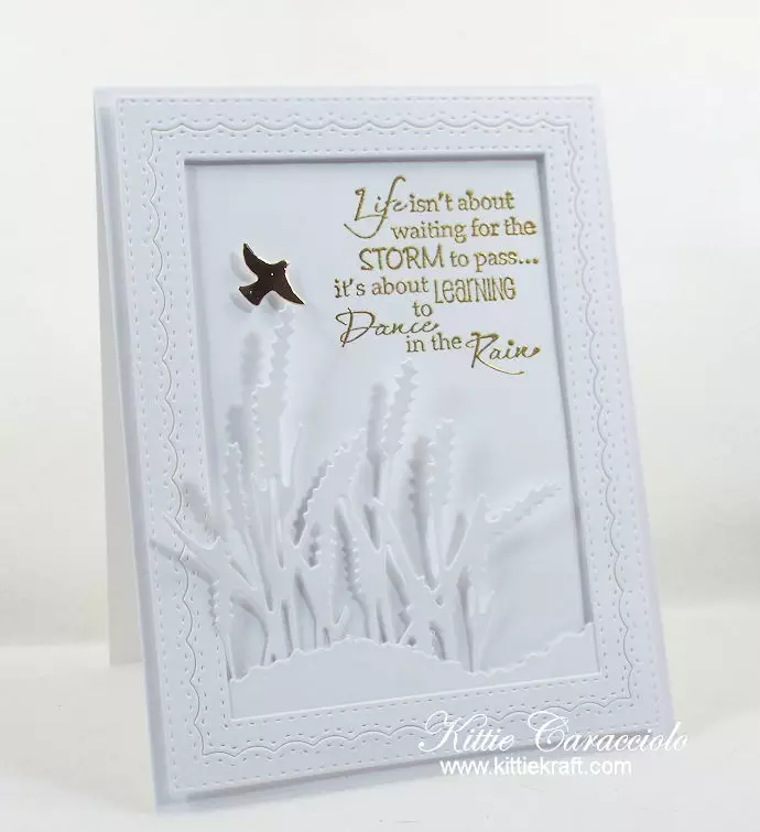 Come see how I made this fpretty dance in the rain sentiment card enhanced with sea grass.