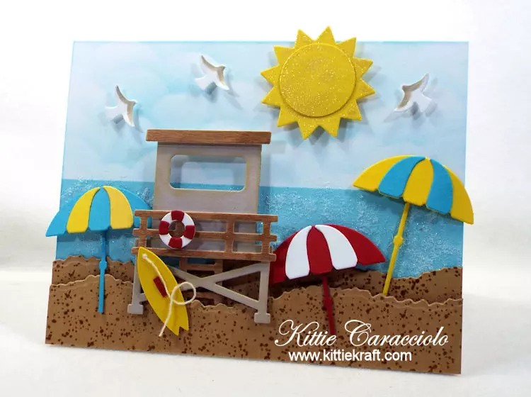 Come see how I made this umbrella beach scene card with die cuts.