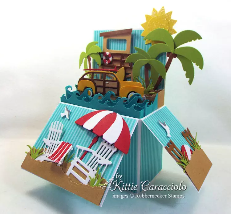 Come see how I made this bright beach pop up card.