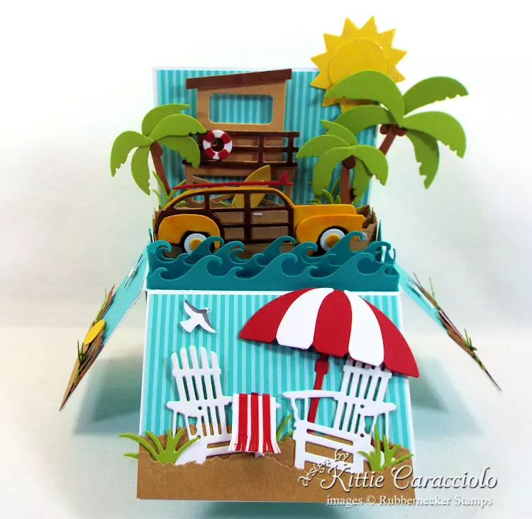 Come see how I made this colorful beach pop up card.