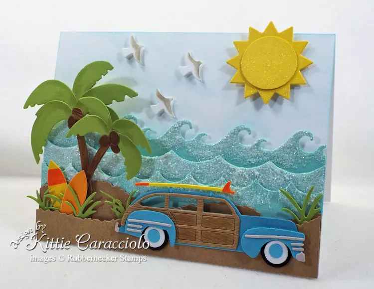 Come see how I made this woody and surfboard beach card.