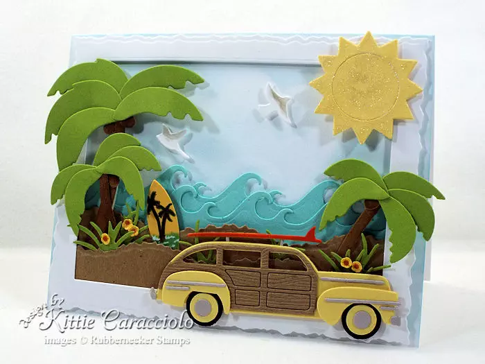 Come see how I made this palm trees and woody beach card.