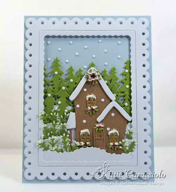 Come see how I made this pretty snowy christmas house scene card.