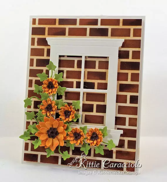Come see how I made this window card with brick background.