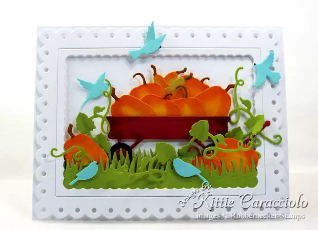Come see how I made this colorful pumpkin wagon scene card.