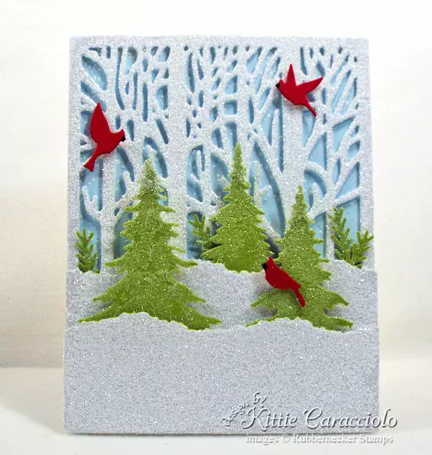 Come see how I made this glittery winter scene Christmas card.