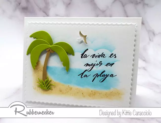 Come see my pretty beach card made using one of the Spanish phrases from Rubbernecker