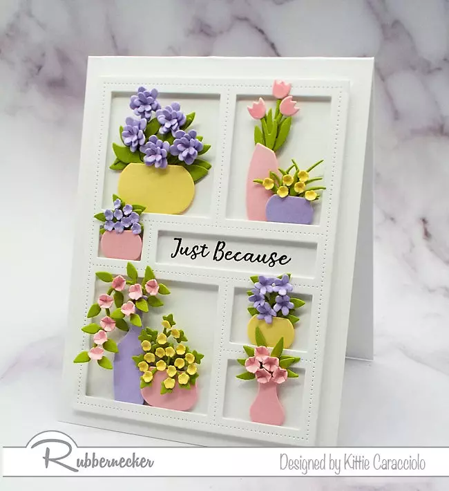 It is fun to decorate a window frame die with lots of vases and flowers.  Come over to my blog and check out how I made this pretty card.