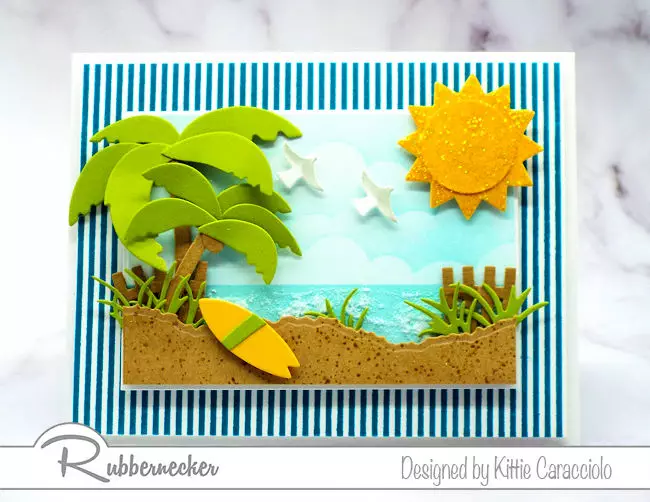 Create interest in your cards using a striped background image that set off your focal theme.
