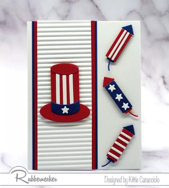 Uncle Sam's hat and rockets are perfect images to use for a clean and simple patriotic card.