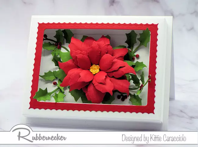 This paper flower shadow box card features this bountiful poinsettia just bursting through the frame - come check out how it was done!