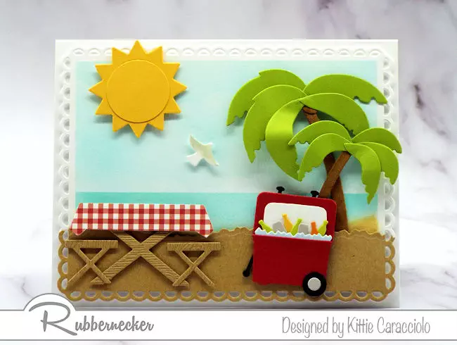 I love this beach picnic card because I can almost smell the sea, feel the sand and hear the clink of those soda bottles - click through to see how easy this is to make!