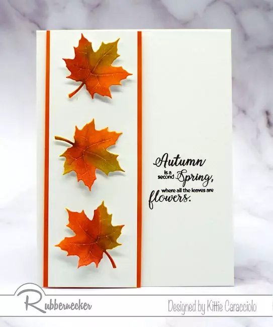 inking techniques were used to create these vibrant fall leaves on this simple handmade card