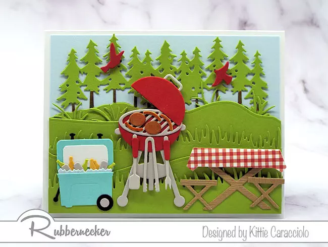 This BBQ card showing an outdoor scene was made entirely from cardmaking dies