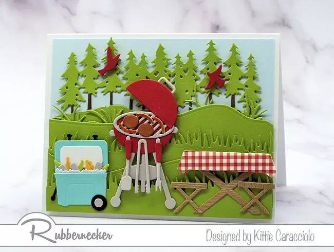 This BBQ card is loaded with paper pieced details using cardmaking dies